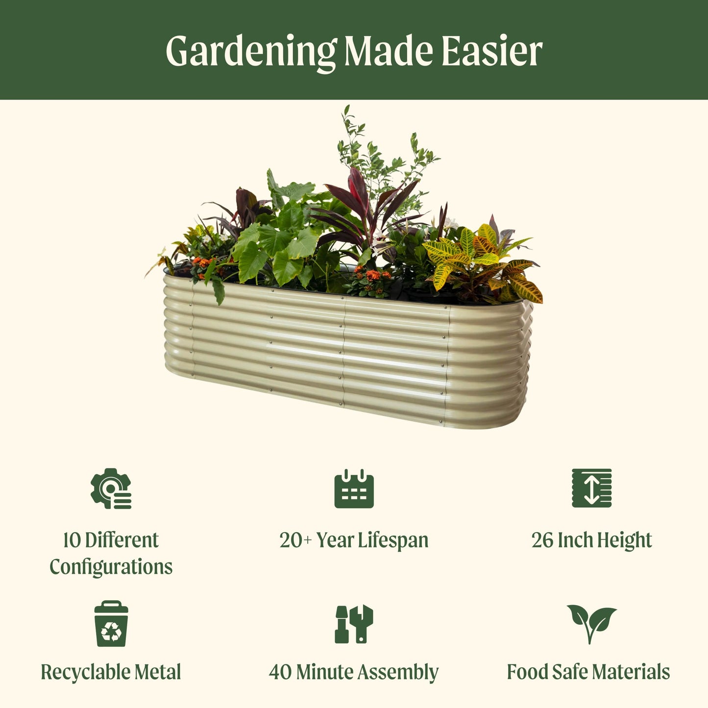 Ensemble de jardin surélevé modulaire géant en métal 10 en 1 de 26 po de hauteur