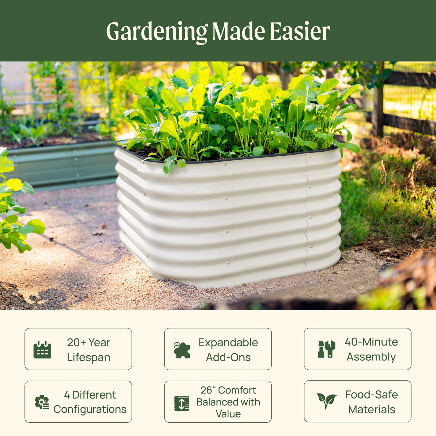 Kit de jardin surélevé modulaire en métal 4 en 1 de 26 po de hauteur