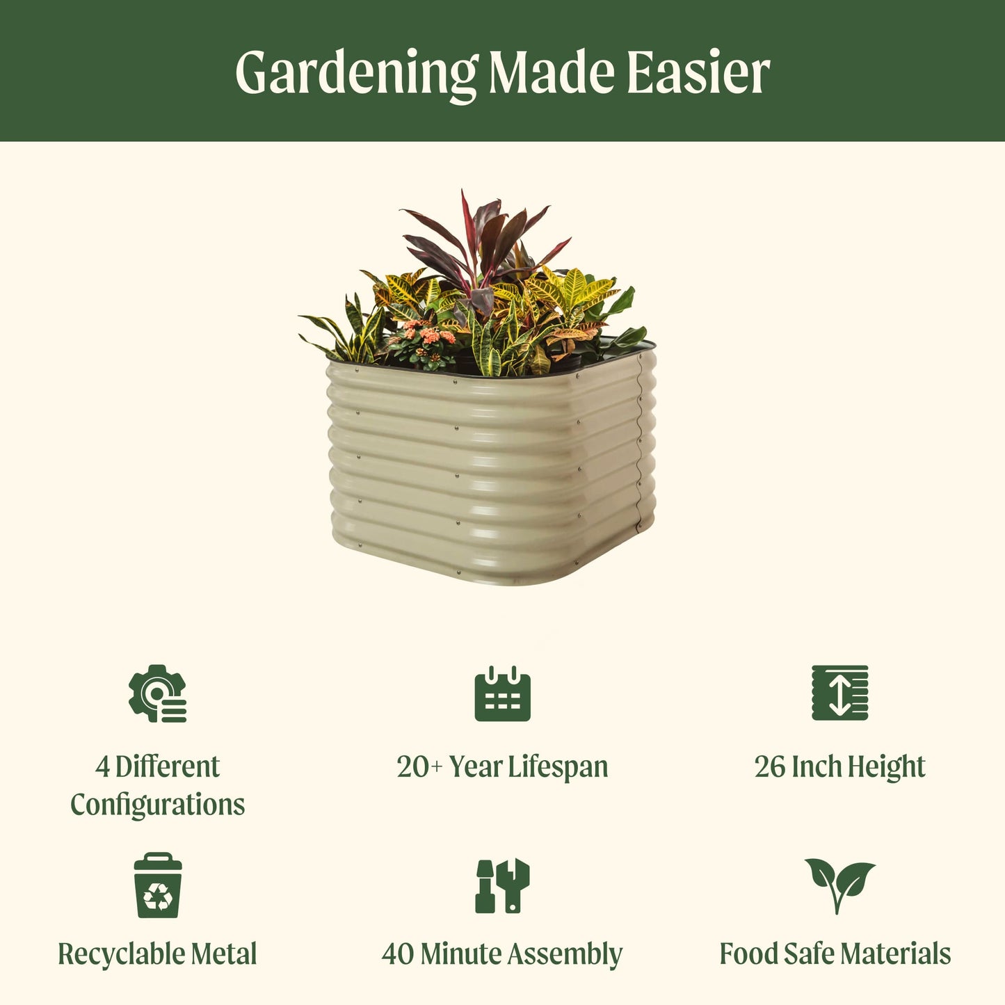 Kit de jardin surélevé modulaire en métal 4 en 1 de 26 po de hauteur