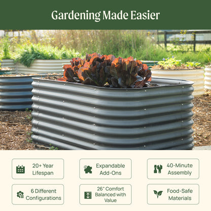 Ensemble de jardinière surélevée modulaire en métal de taille moyenne, 6 en 1, 26 po de hauteur