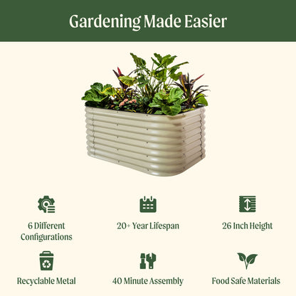 Ensemble de jardinière surélevée modulaire en métal de taille moyenne, 6 en 1, 26 po de hauteur