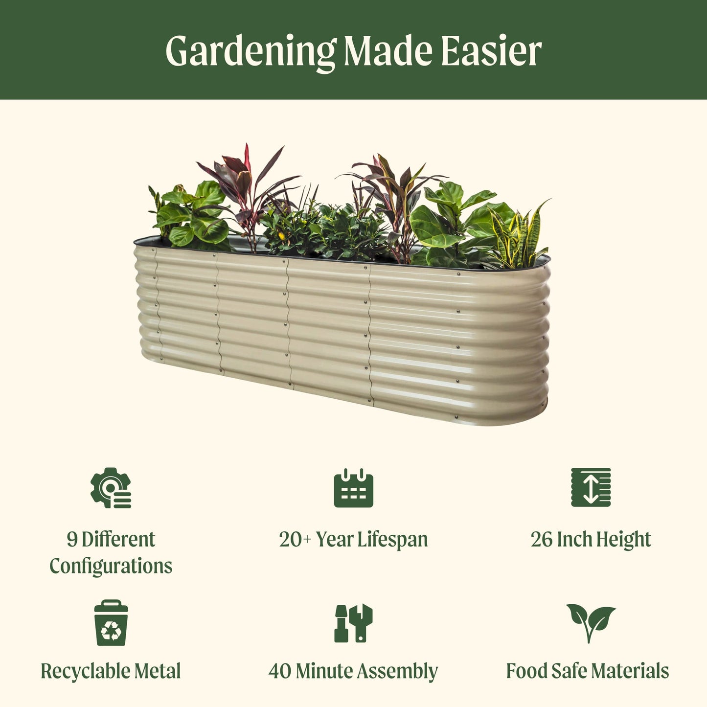 Kit de jardin surélevé modulaire en métal 9 en 1 de 26 po de hauteur