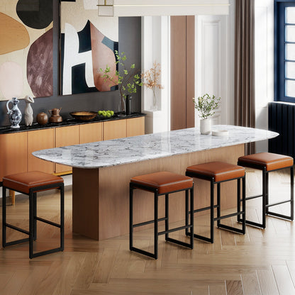 26 inch Bar Stools Set of 2 Counter Height Barstools with Faux Leather Upholstered Seat