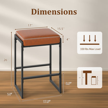 26 inch Bar Stools Set of 2 Counter Height Barstools with Faux Leather Upholstered Seat