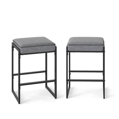 26 inch Bar Stools Set of 2 Counter Height Barstools with Faux Leather Upholstered Seat