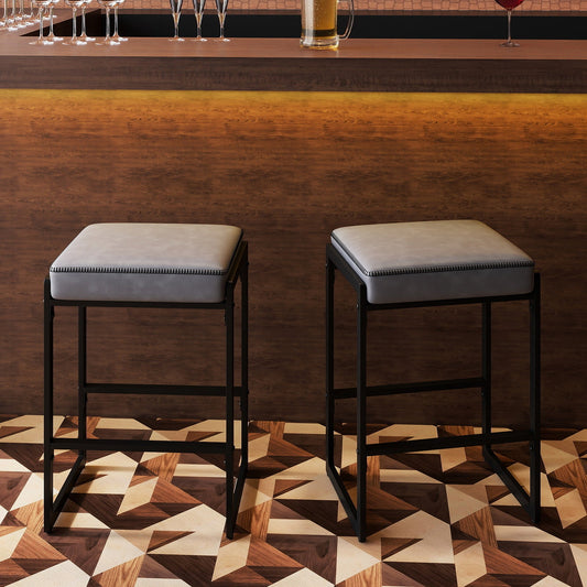 26 inch Bar Stools Set of 2 Counter Height Barstools with Faux Leather Upholstered Seat - Tampa Home & Garden Store