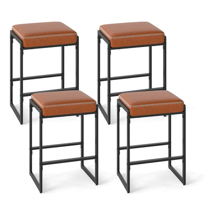 26 inch Bar Stools Set of 4 Counter Height Barstools with Faux Leather Upholstered Seat - Tampa Home & Garden Store