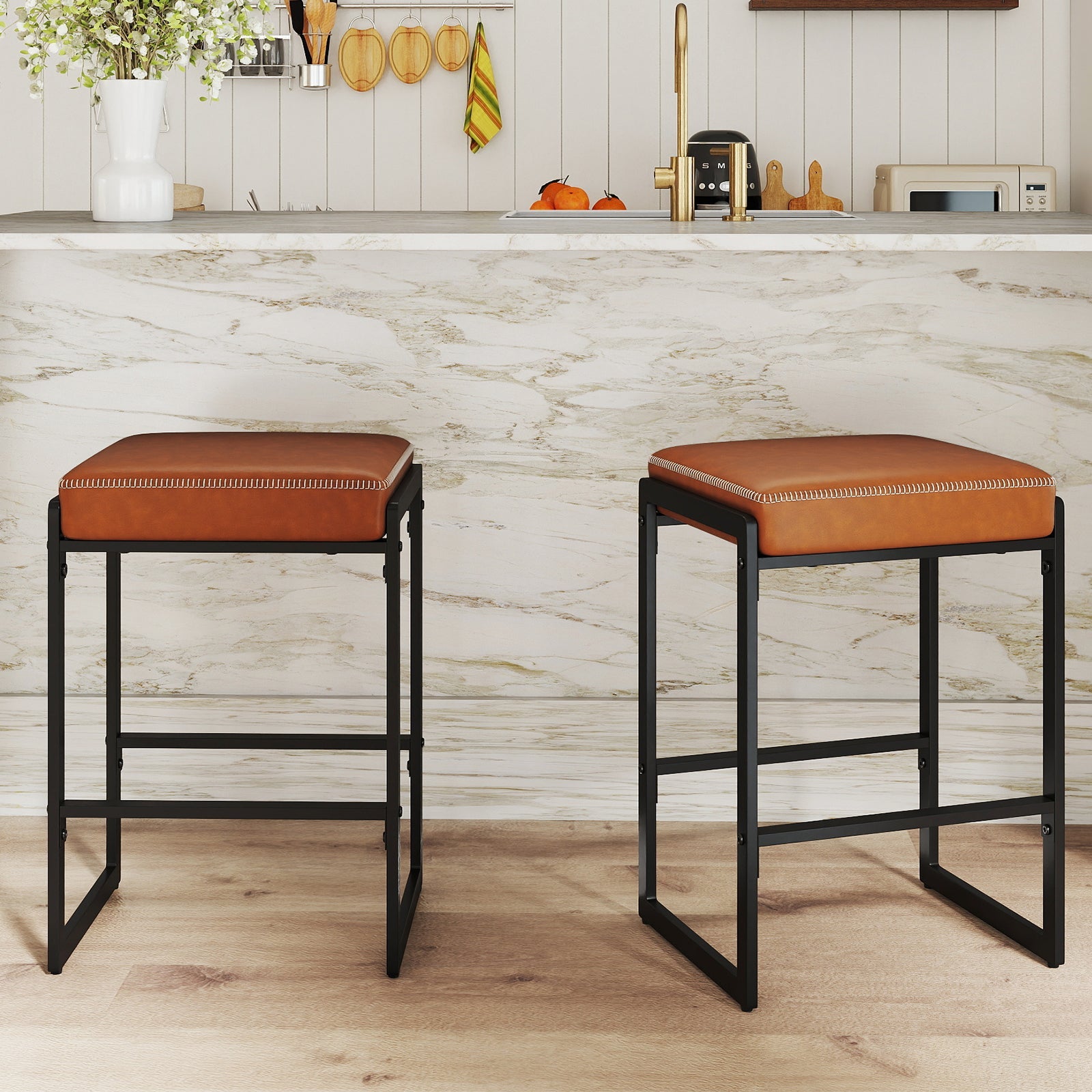 26 inch Bar Stools Set of 4 Counter Height Barstools with Faux Leather Upholstered Seat - Tampa Home & Garden Store
