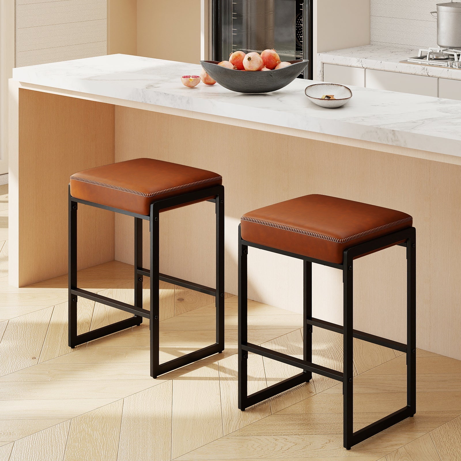 26 inch Bar Stools Set of 4 Counter Height Barstools with Faux Leather Upholstered Seat - Tampa Home & Garden Store