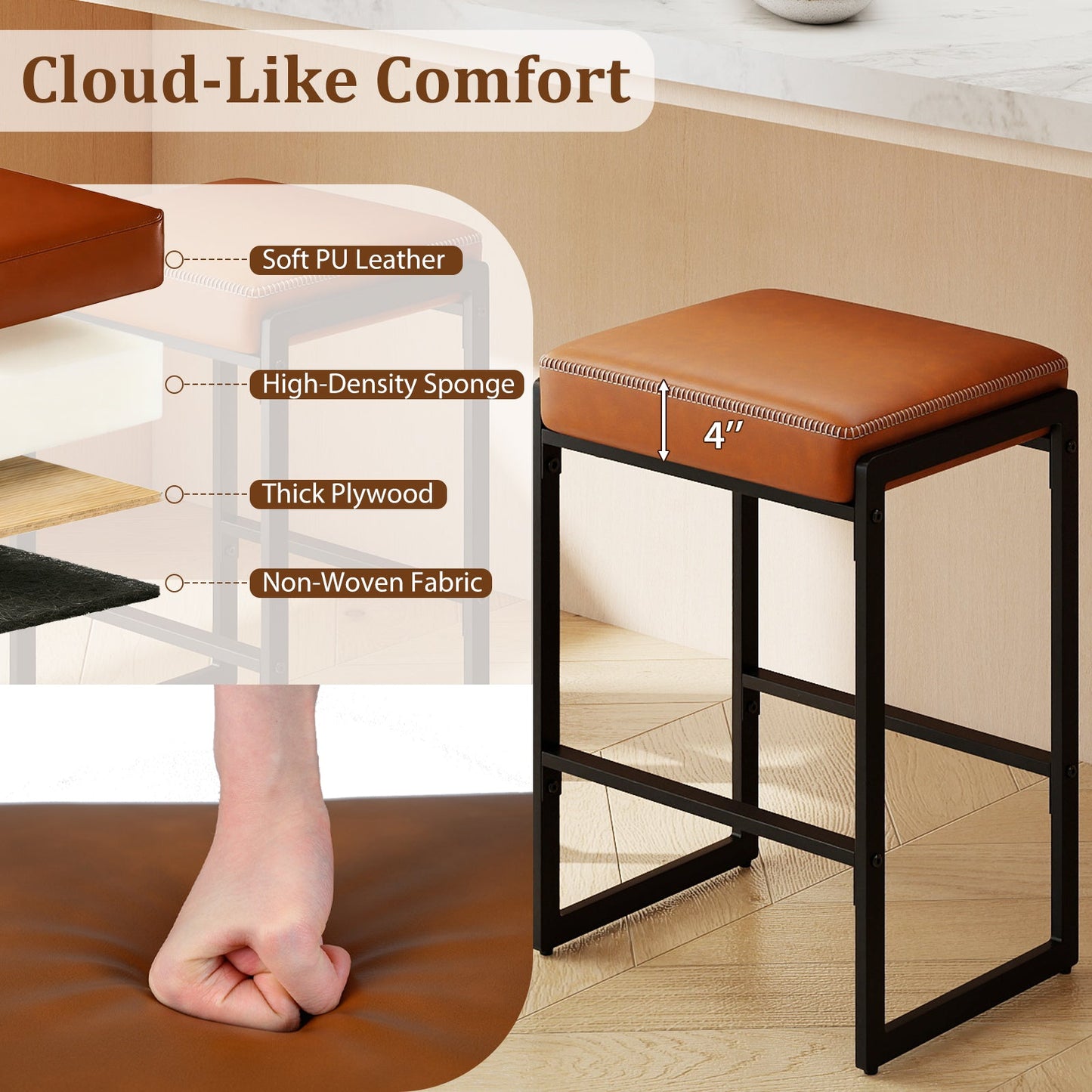 26 inch Bar Stools Set of 4 Counter Height Barstools with Faux Leather Upholstered Seat - Tampa Home & Garden Store