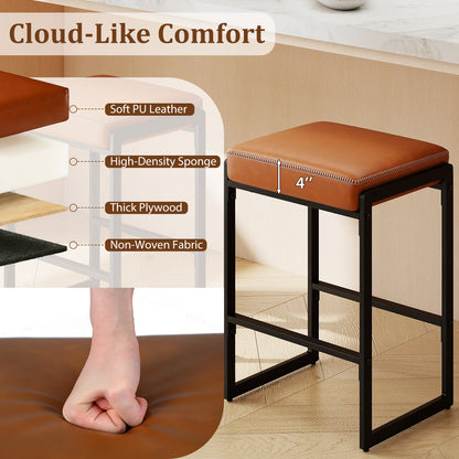 26 inch Bar Stools Set of 4 Counter Height Barstools with Faux Leather Upholstered Seat - Tampa Home & Garden Store