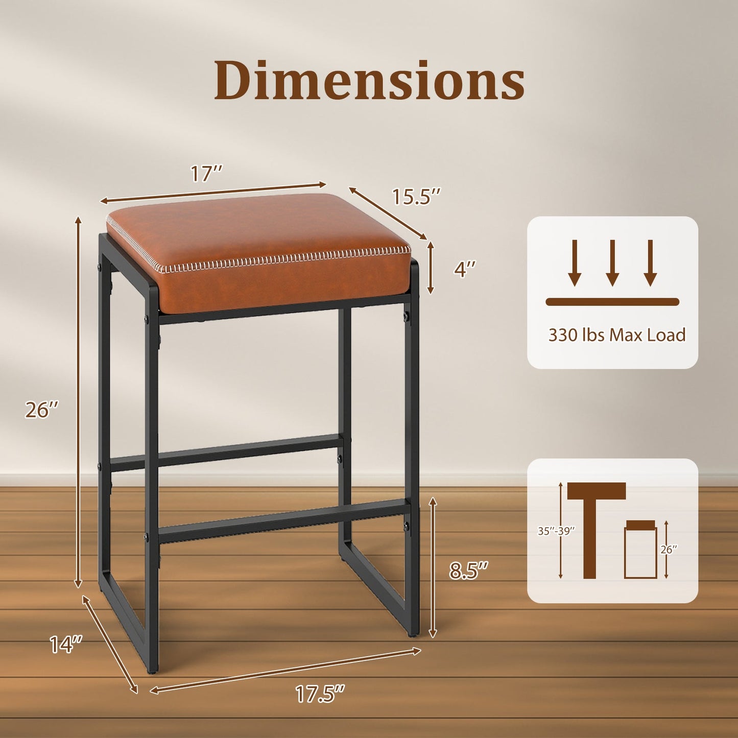 26 inch Bar Stools Set of 4 Counter Height Barstools with Faux Leather Upholstered Seat - Tampa Home & Garden Store