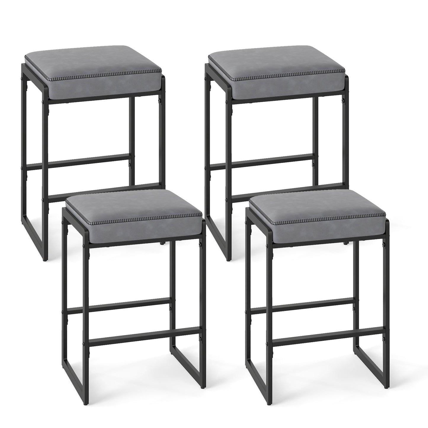 26 inch Bar Stools Set of 4 Counter Height Barstools with Faux Leather Upholstered Seat - Tampa Home & Garden Store