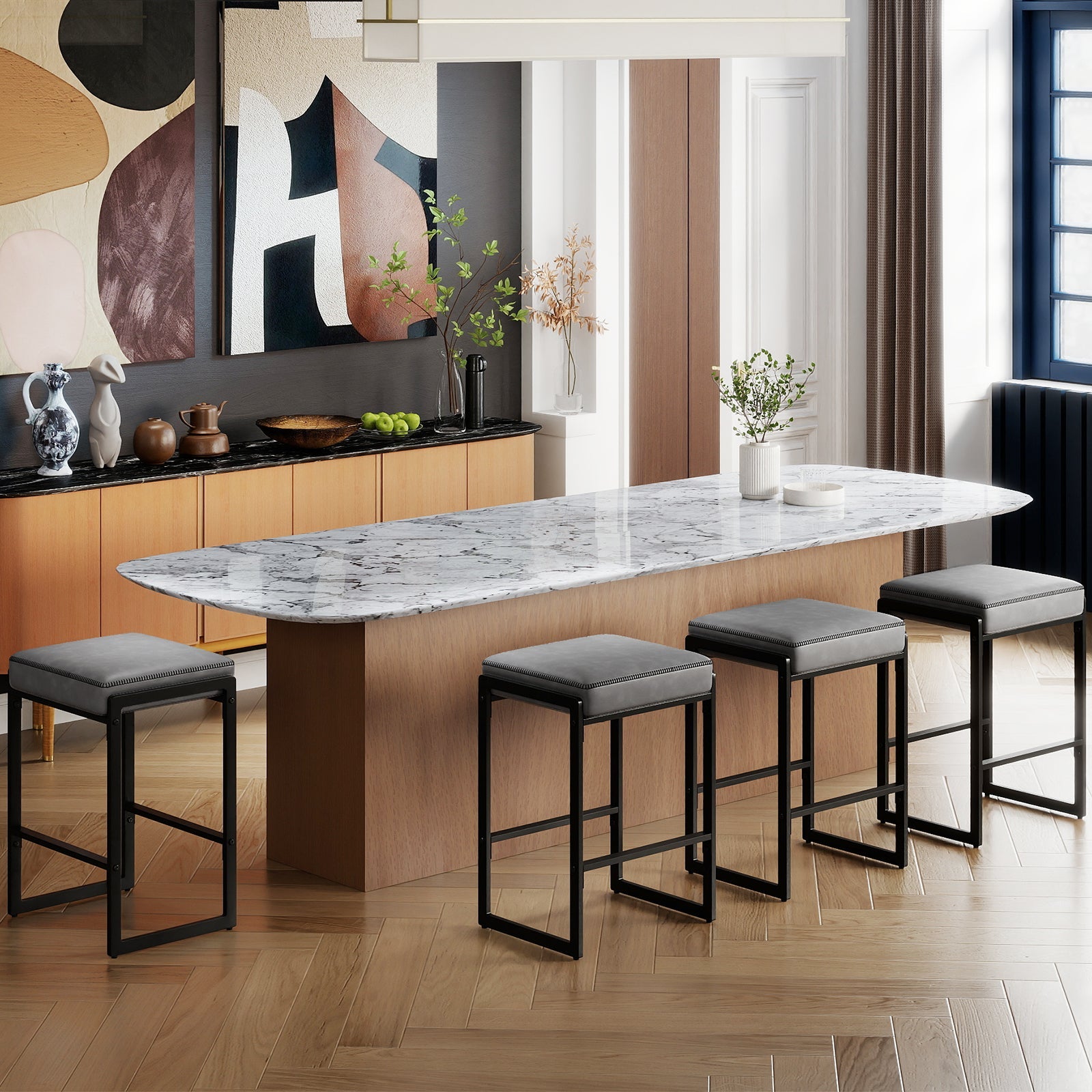 26 inch Bar Stools Set of 4 Counter Height Barstools with Faux Leather Upholstered Seat - Tampa Home & Garden Store