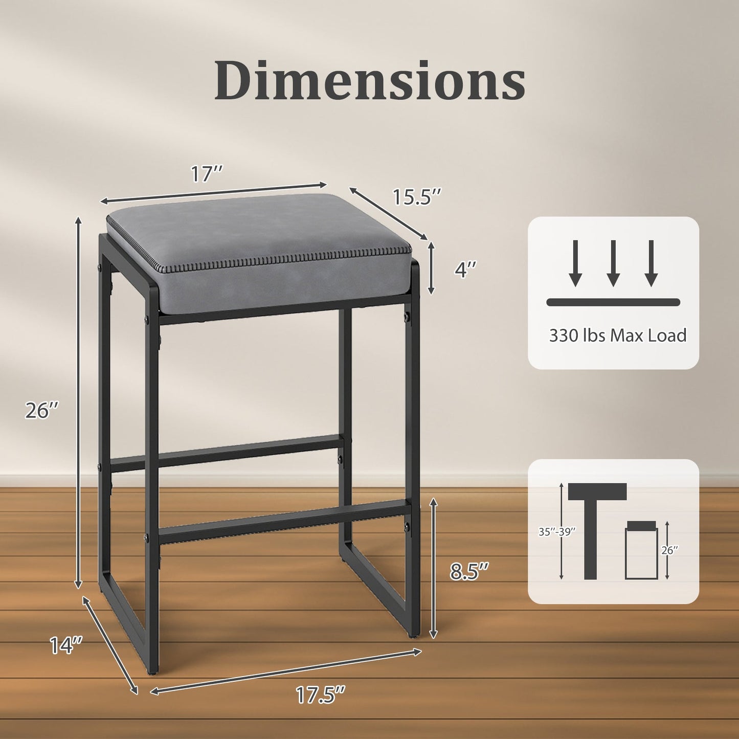 26 inch Bar Stools Set of 4 Counter Height Barstools with Faux Leather Upholstered Seat - Tampa Home & Garden Store