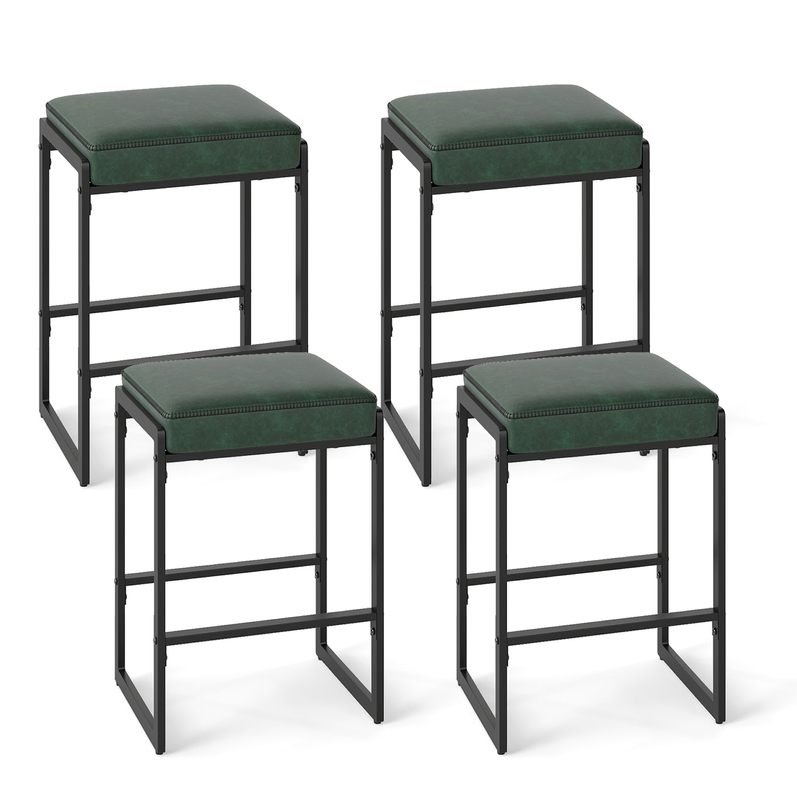 26 inch Bar Stools Set of 4 Counter Height Barstools with Faux Leather Upholstered Seat - Tampa Home & Garden Store