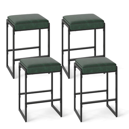 26 inch Bar Stools Set of 4 Counter Height Barstools with Faux Leather Upholstered Seat - Tampa Home & Garden Store