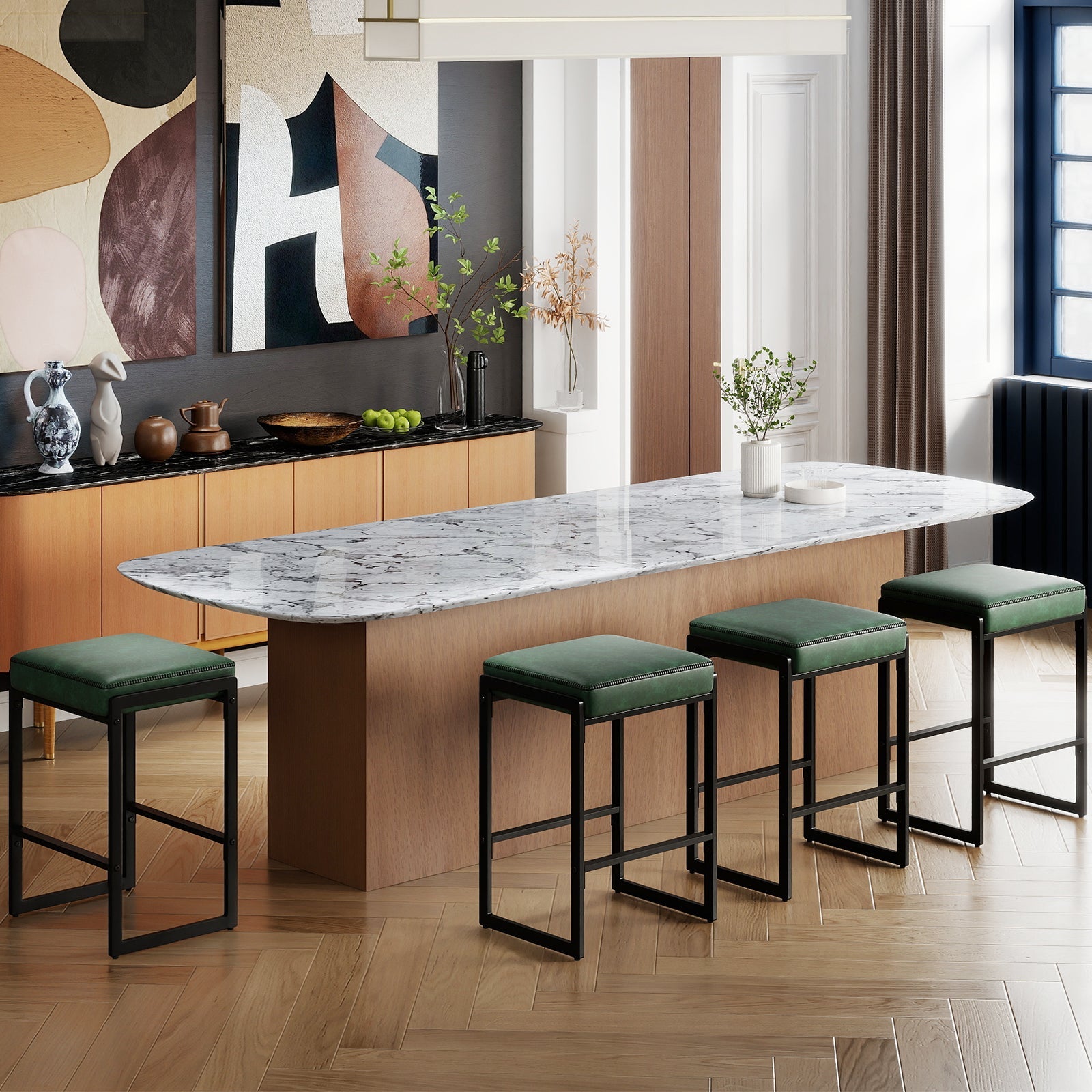 26 inch Bar Stools Set of 4 Counter Height Barstools with Faux Leather Upholstered Seat - Tampa Home & Garden Store
