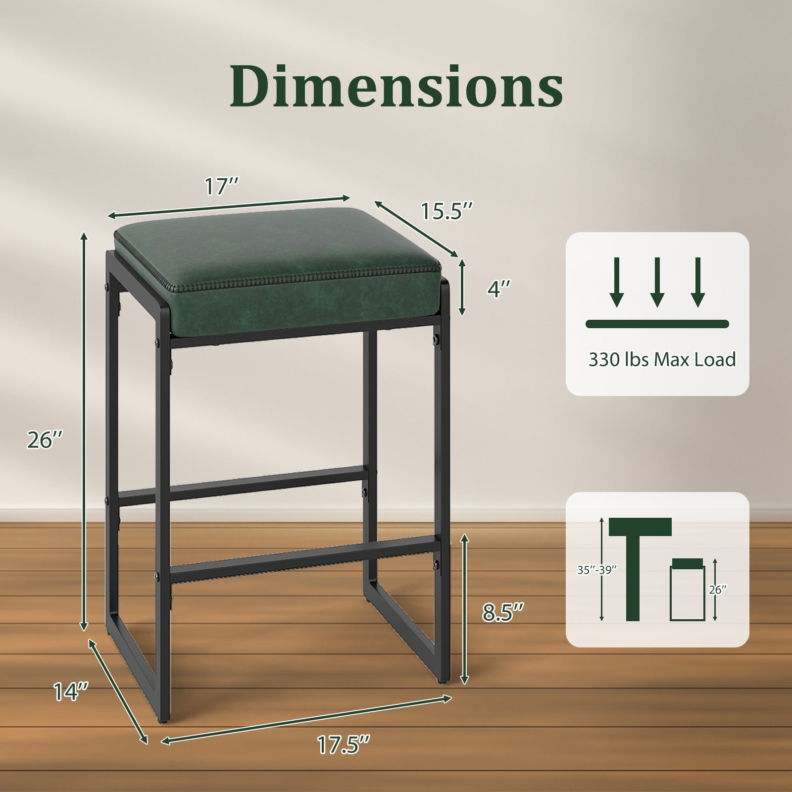 26 inch Bar Stools Set of 4 Counter Height Barstools with Faux Leather Upholstered Seat - Tampa Home & Garden Store