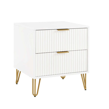 Dumbo Nightstand with 2 fluted drawers in white and gold legs, HouseOfZazla on Tampa Home & Garden Store