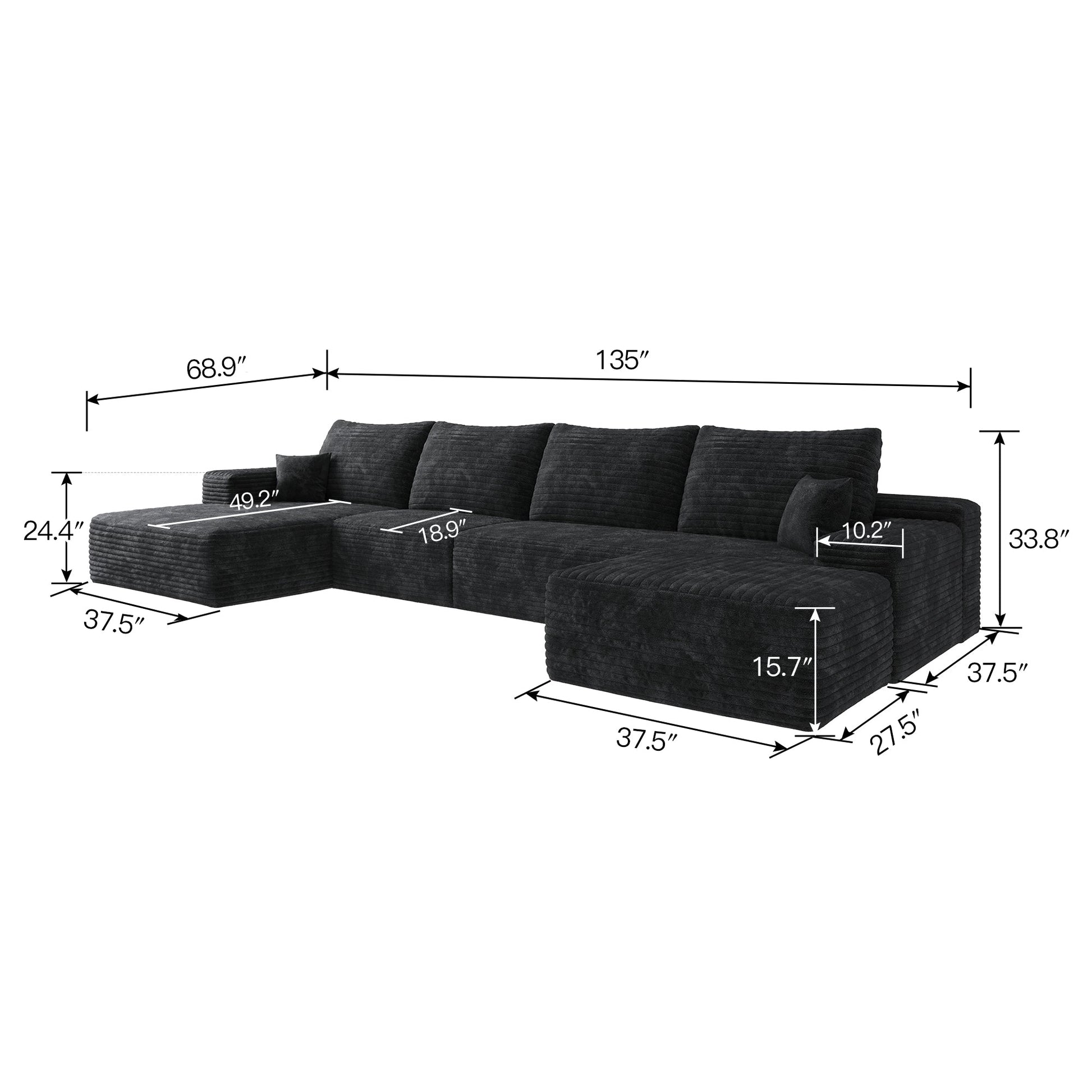 135in Cloud sectional sofa with 1 ottoman in charcoal fabric by HouseOfZazla on Tampa Home & Garden Store