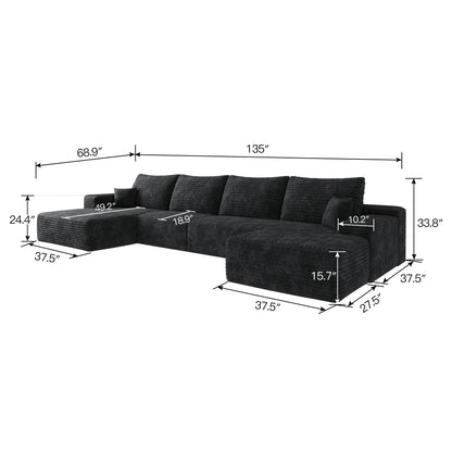 135in Cloud sectional sofa with 1 ottoman in charcoal fabric by HouseOfZazla on Tampa Home & Garden Store