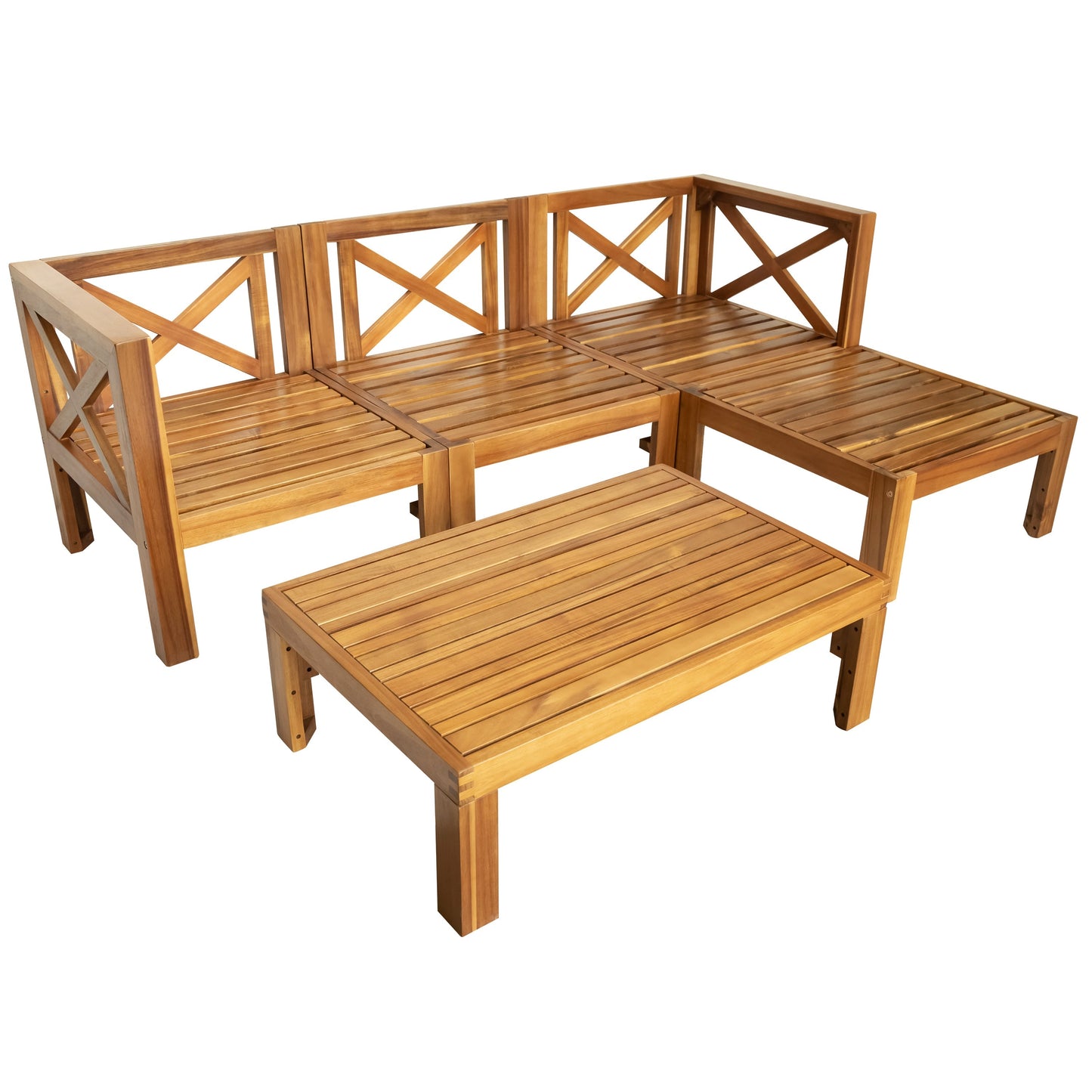 TOPMAX Outdoor 5-Piece Wood Sectional Sofa Set natural wood frame with slatted seats on Tampa Home & Garden Store