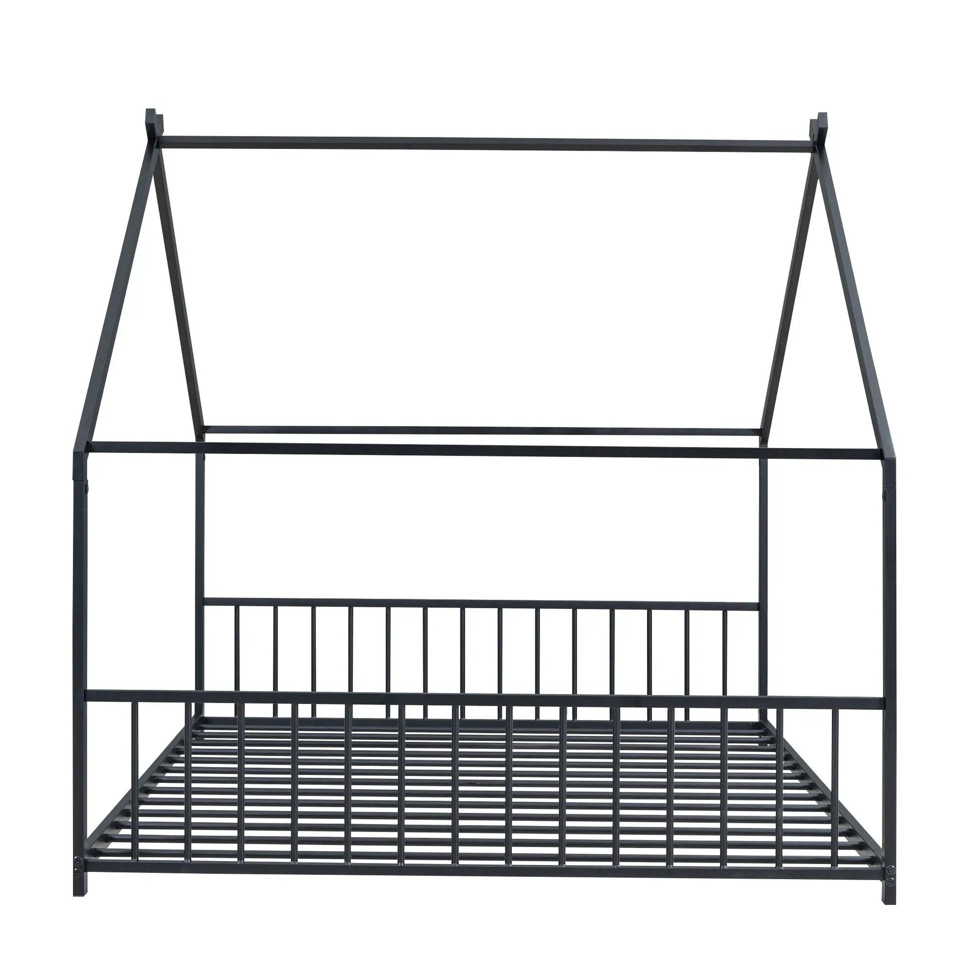Metal House Bed canopy frame by Unique Piece Furniture in dark gray steel with slatted base on Tampa Home & Garden Store