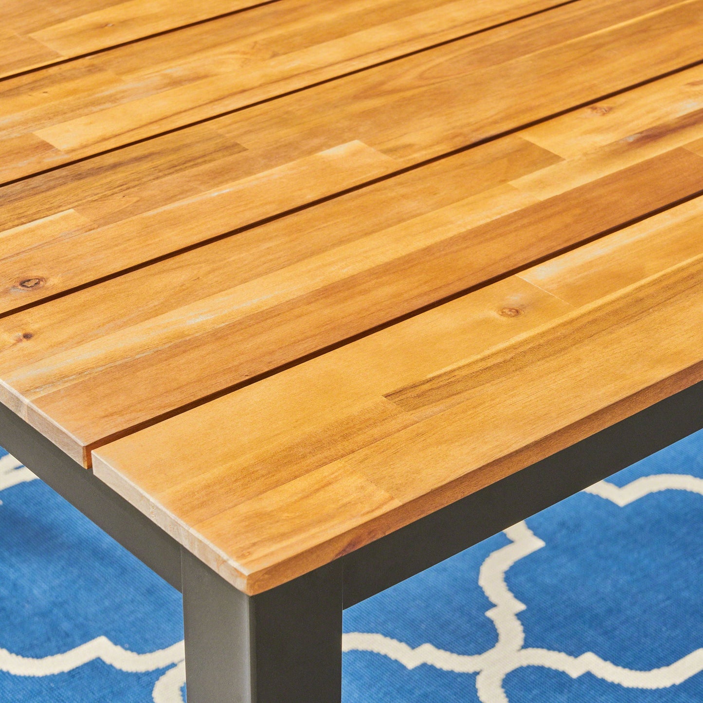 Acacia Wood Outdoor Dining Table and Iron Legs