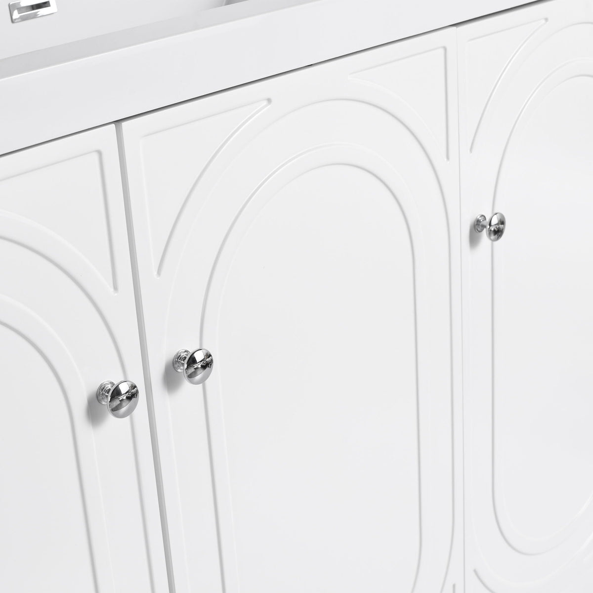 Freestanding bathroom vanity with soft close, white finish, chrome knobs, HouseOfZazla on Tampa Home & Garden Store