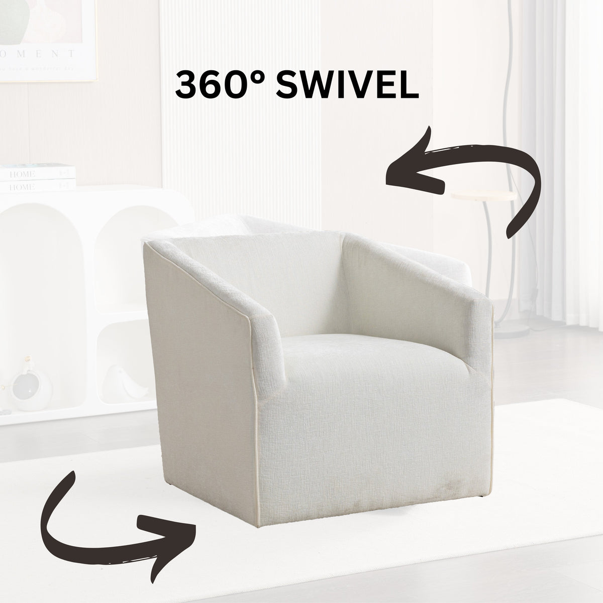 Nice Modern Upholstered Barrel Armchair light gray fabric, 360° swivel HouseOfZazla Sofas on Tampa Home & Garden Store