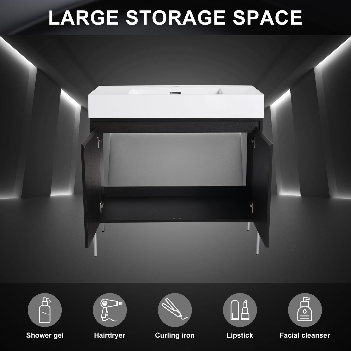 HouseOfZazla freestanding bathroom vanity with resin sink and storage cabinet in white top on Tampa Home & Garden Store