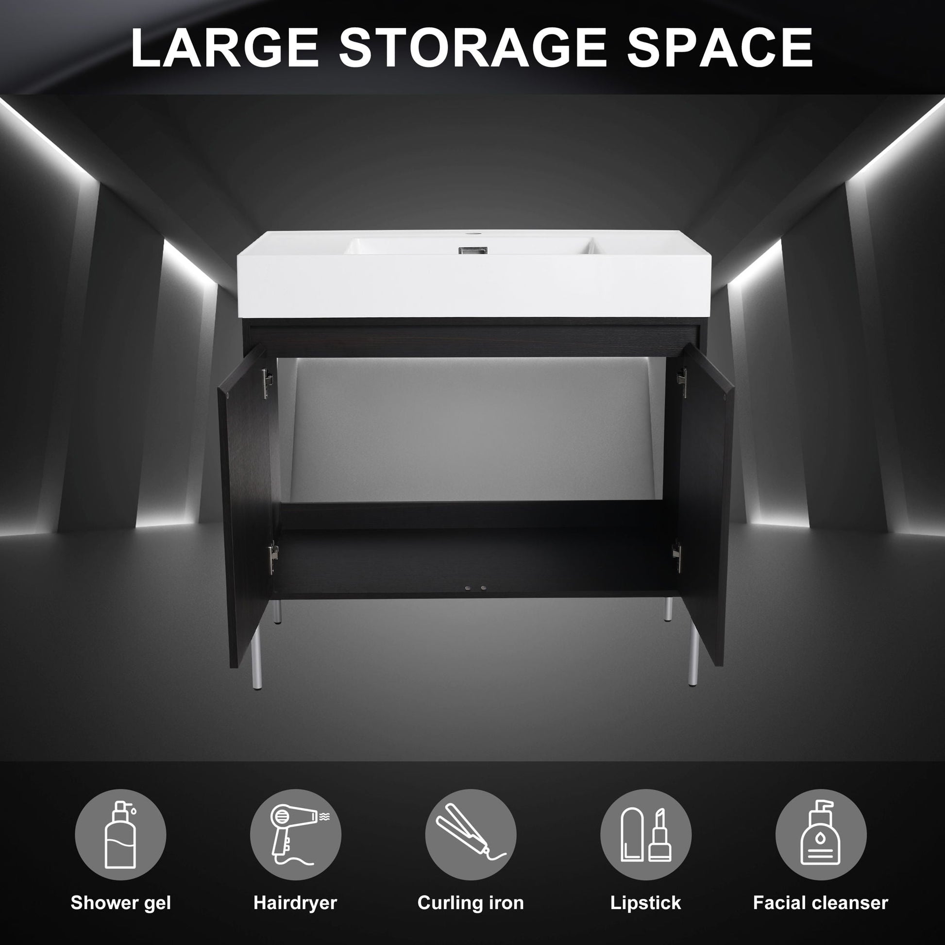 HouseOfZazla freestanding bathroom vanity with resin sink and storage cabinet in white top on Tampa Home & Garden Store