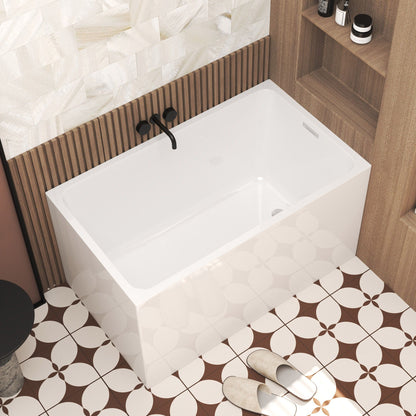 Modern glossy white freestanding acrylic bathtub by HouseOfZazla with black matte faucet on Tampa Home & Garden Store