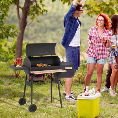 Outsunny 48' steel backyard charcoal BBQ grill with offset smoker, black, party on Tampa Home & Garden Store