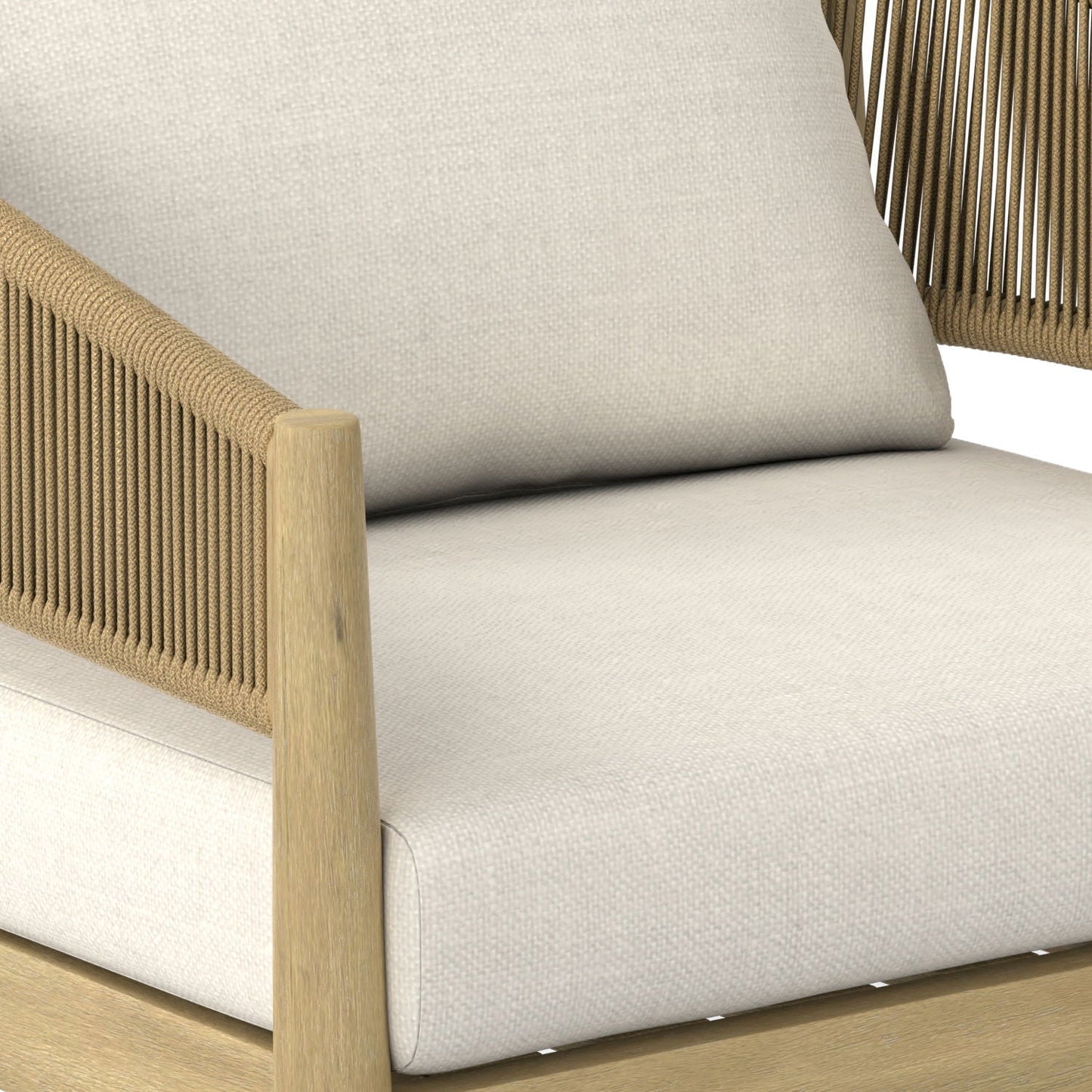 Bayshore Outdoor Conversation Chair Set of 2 natural with beige cushions and rope arms on Tampa Home & Garden Store