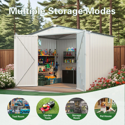Metal Garden Storage Shed Pitched Roof And Door