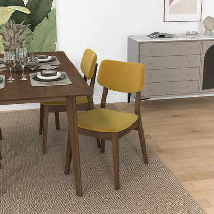 Carlos solid-back dining chairs, set of 2, mustard-yellow upholstery, dark wood legs on Tampa Home & Garden Store