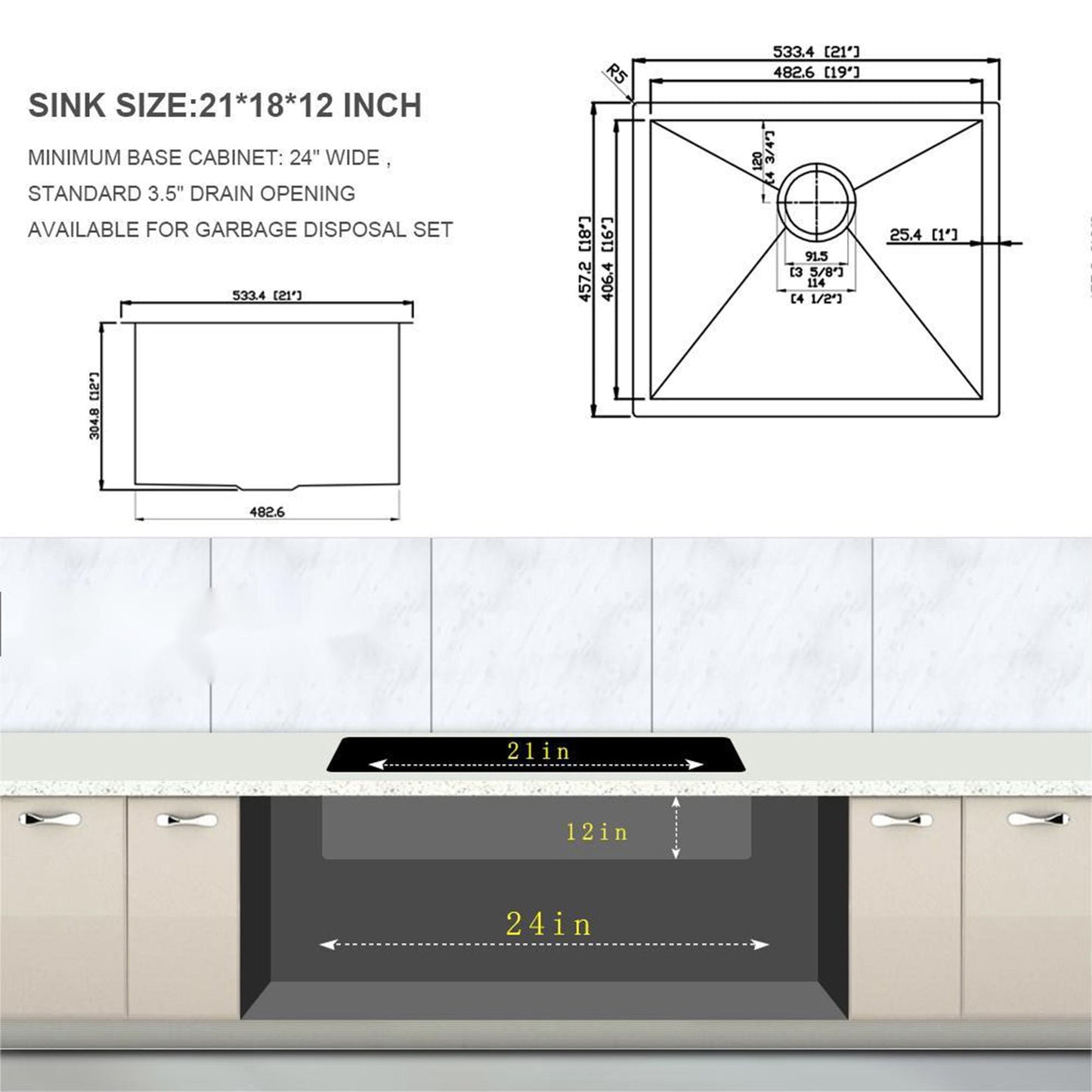 Modern Deep Single Bowl and Stainless Steel Sink