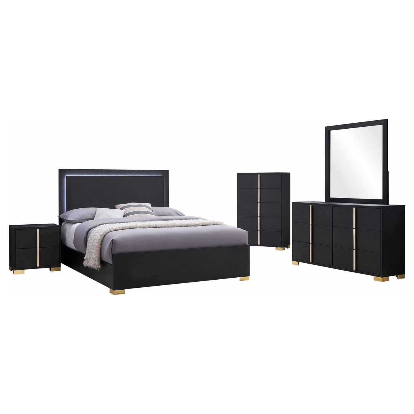 Jeremiah Modern Bedroom Set and Led Headboard