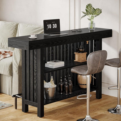 2 Tier Mini Bar Table Black with slatted base by HouseOfZazla in a modern home bar setup on Tampa Home & Garden Store