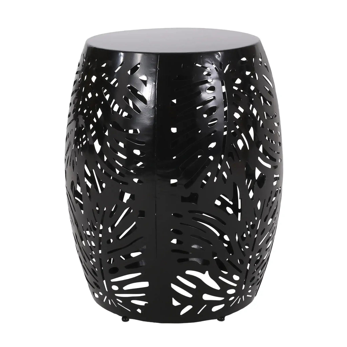 Modern design metal end table with palm leaf cutouts in black finish by HouseOfZazla on Tampa Home & Garden Store