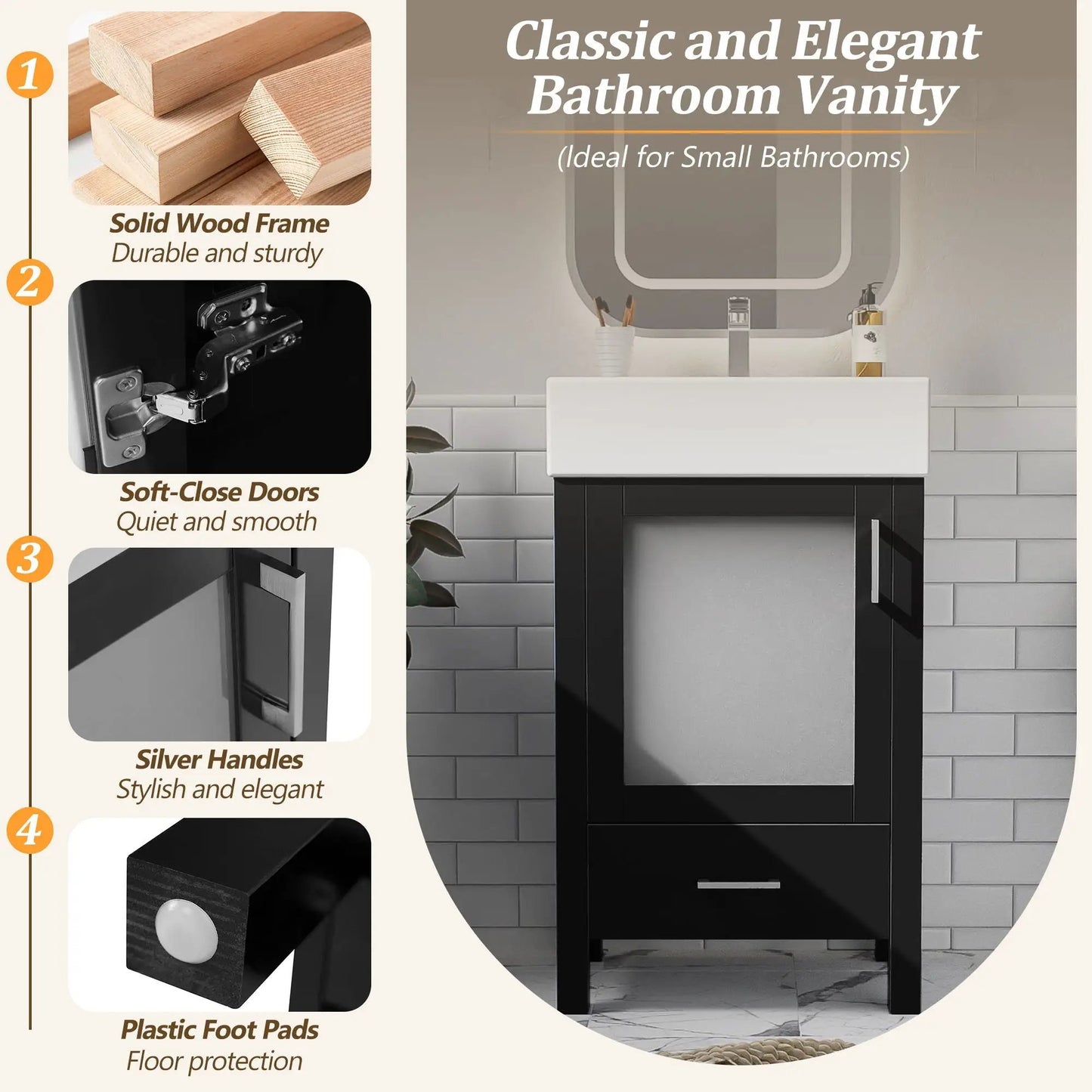 Bathroom Vanity with Ceramic Sink and Storage