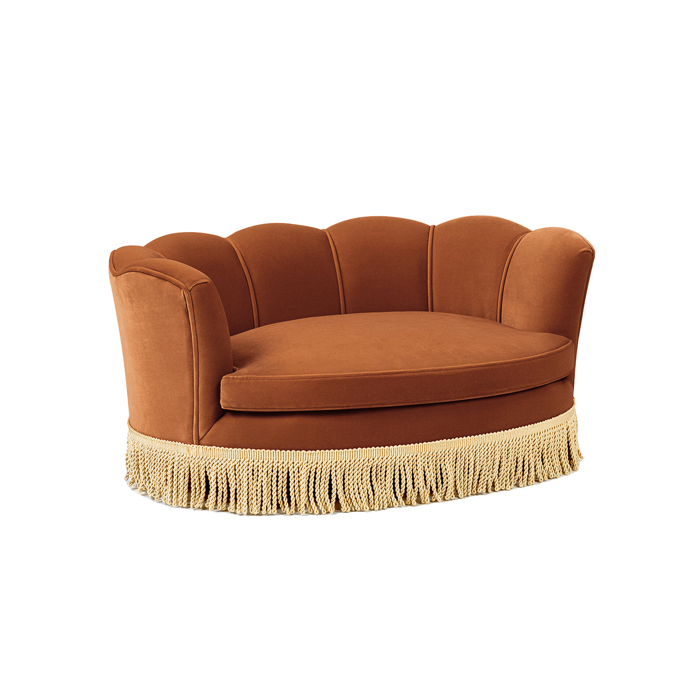 Clara 34.5in Scalloped Pet Sofa Bed, Burnt, medium with fringe by HouseOfZazla on Tampa Home & Garden Store