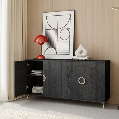 Modern lacquered 4-door wooden sideboard with dark finish and round metal handles on Tampa Home & Garden Store