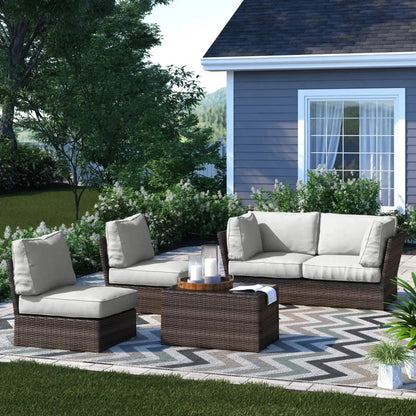 Comfortable Patio Rattan Sectional Set With Cushions, beige cushions, dark wicker on Tampa Home & Garden Store