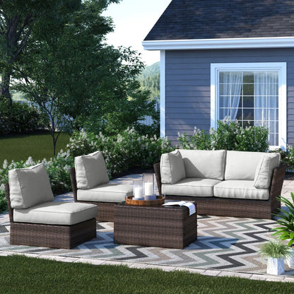 HouseOfZazla 2 piece outdoor rattan sectional set with beige cushions and dark brown wicker on Tampa Home & Garden Store