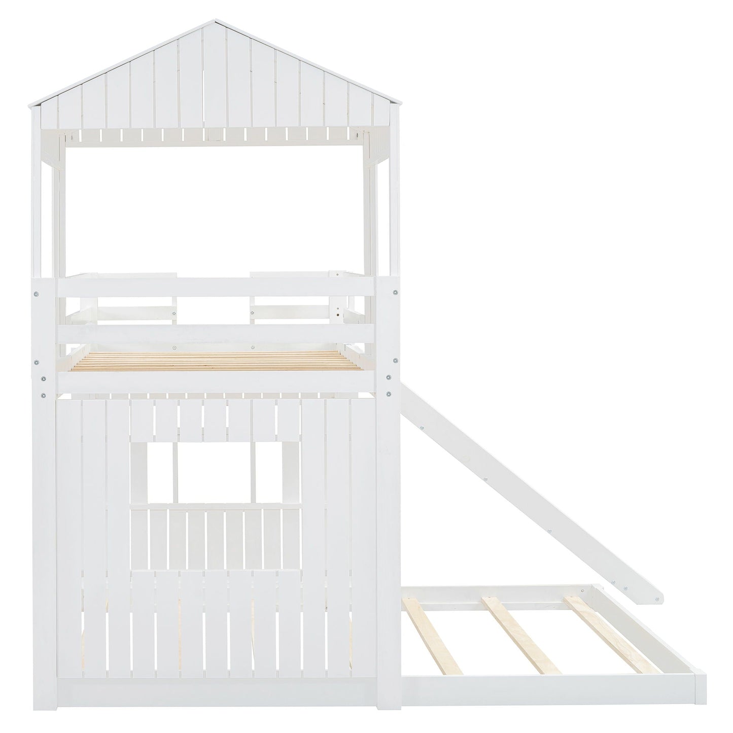 White HouseOfZazla loft bunk bed with playhouse roof, guardrails and ladder on Tampa Home & Garden Store