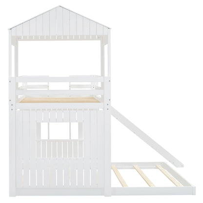 White HouseOfZazla loft bunk bed with playhouse roof, guardrails and ladder on Tampa Home & Garden Store