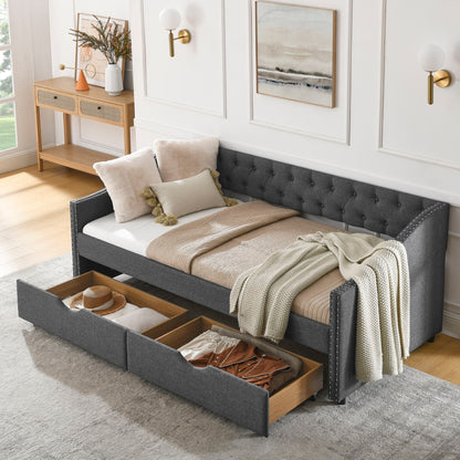 Upholstered Tufted Daybed with Storage Drawers